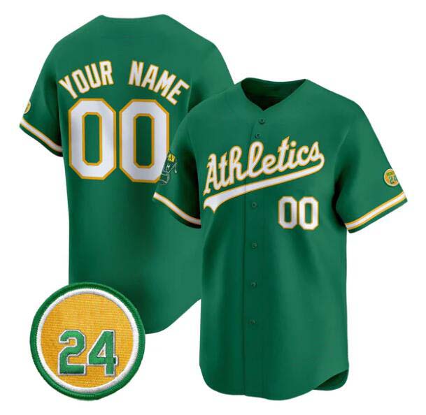 Custom Oakland Athletics Active Player Green Rickey Henderson Patch Vapor Premier Limited Stitched Baseball Jersey baseball jersey product view 1