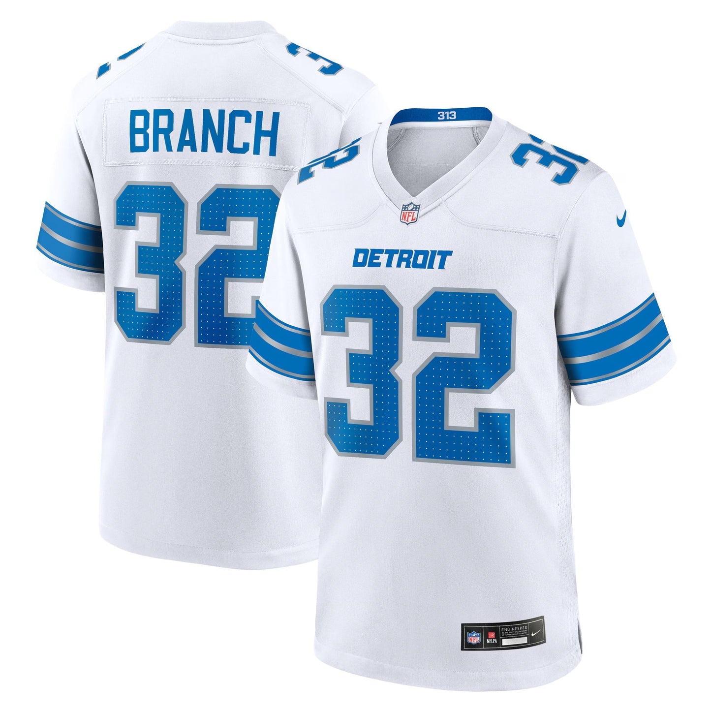 Detroit Lions Brian Branch White White Game Jersey football jersey product view 1