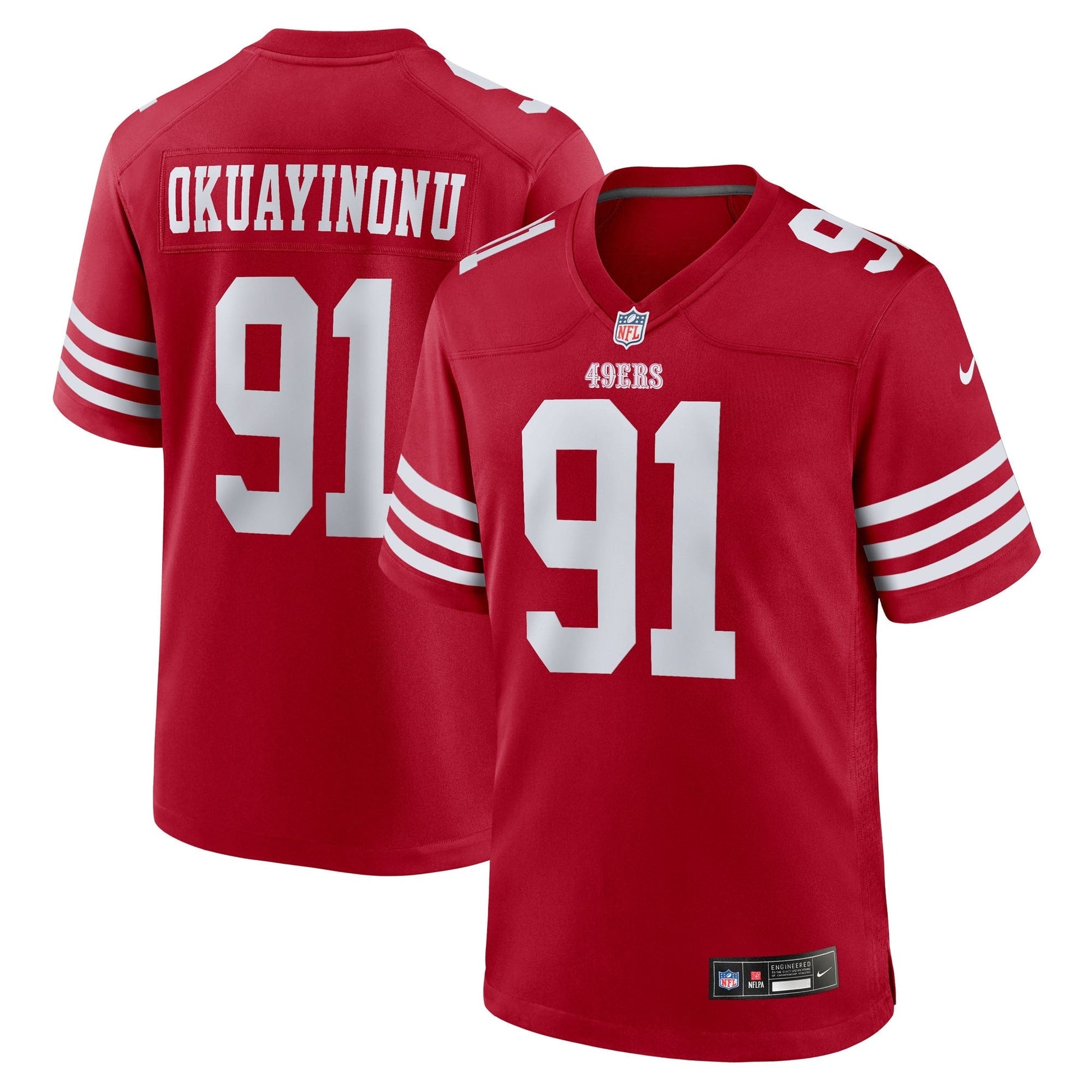 San Francisco 49ers Sam Okuayinonu Scarlet Team Game Jersey football jersey product view 1