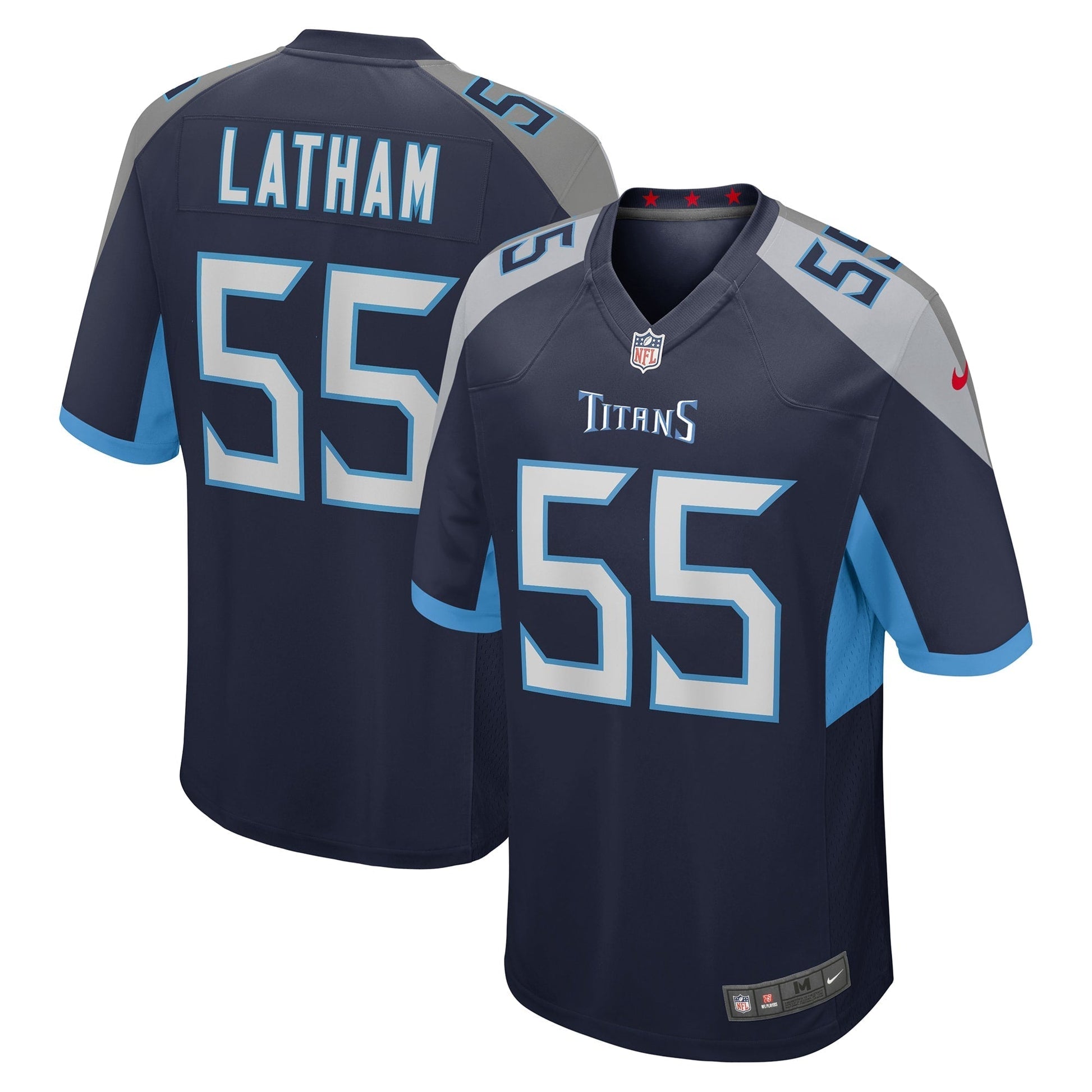 Tennessee Titans JC Latham Navy Player Game Jersey football jersey product view 1