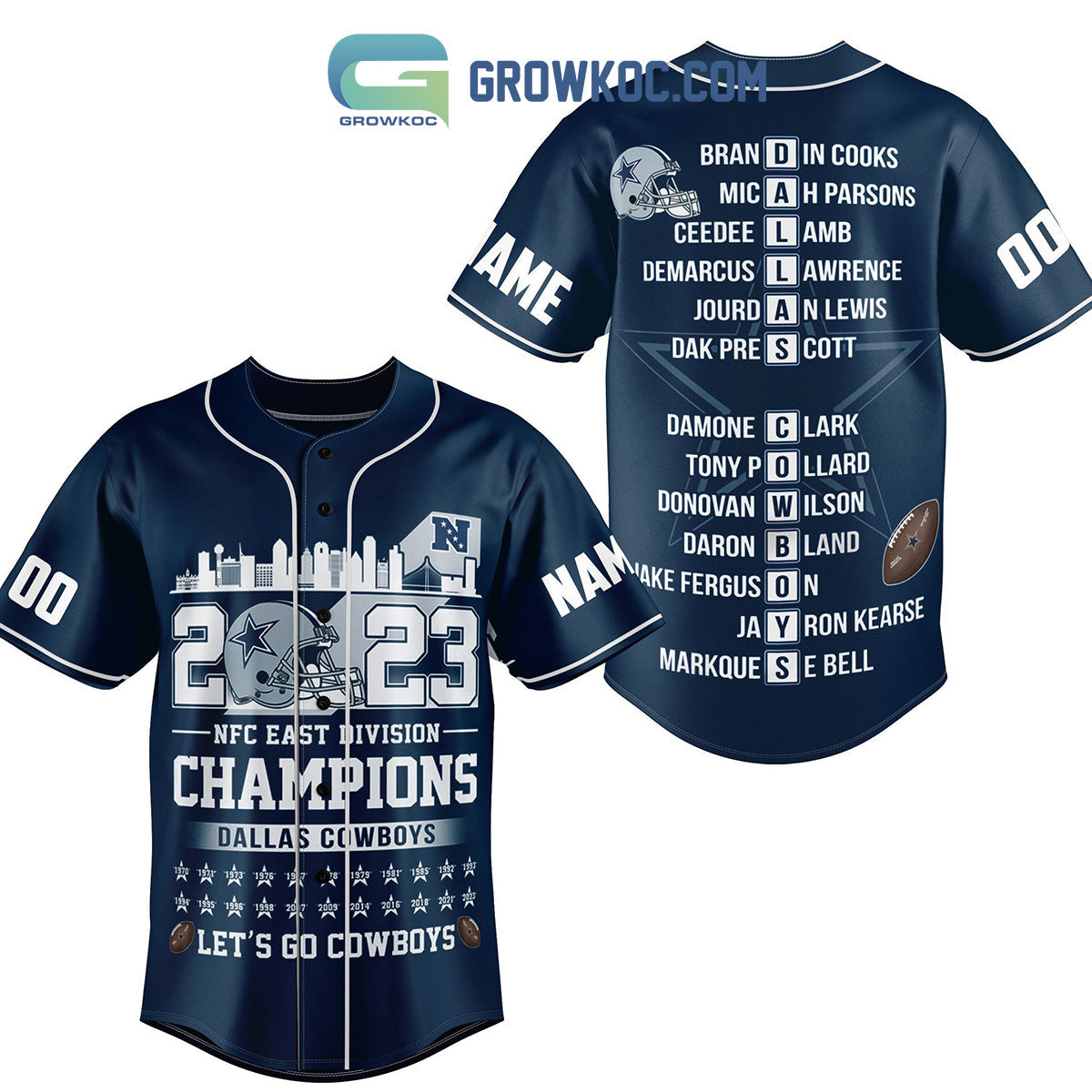Dallas Cowboys 2023 NFC East Division Champion Fan Personalized Baseball Jersey Unisex T-shirt, Sweatshirt, Hoodie, Long Sleeve Tee - T-Shirt, Sweatshirt, Hoodie