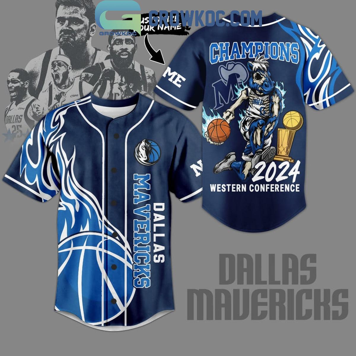 Dallas Mavericks 2024 Champions Personalized Baseball Jersey Navy Unisex T-shirt, Sweatshirt, Hoodie, Long Sleeve Tee - T-Shirt, Sweatshirt, Hoodie