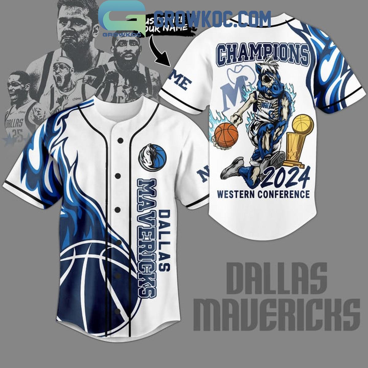 Dallas Mavericks 2024 Champions Personalized Baseball Jersey White Unisex T-shirt, Sweatshirt, Hoodie, Long Sleeve Tee - T-Shirt, Sweatshirt, Hoodie