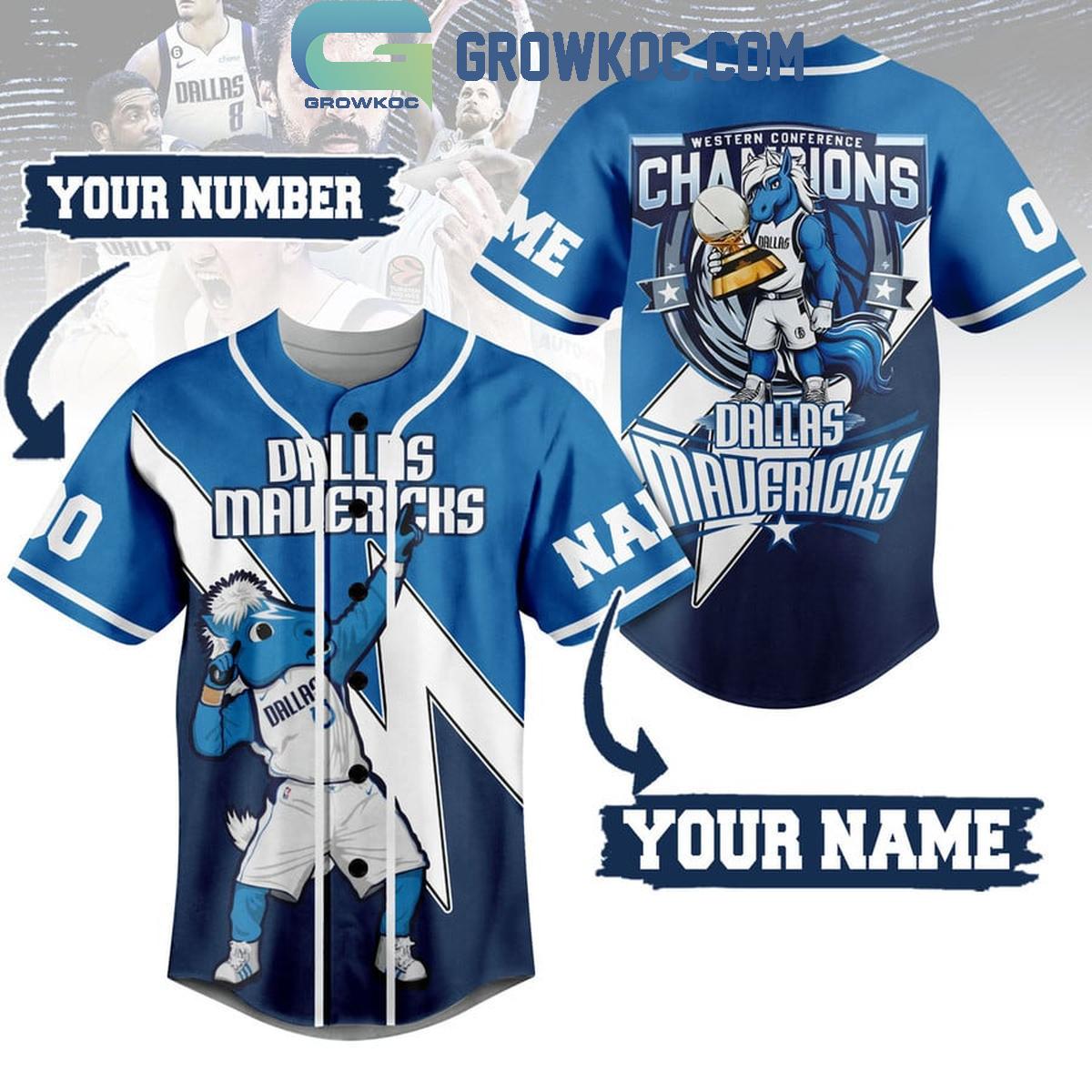 Dallas Mavericks Western Conference Champions Personalized Baseball Jersey Unisex T-shirt, Sweatshirt, Hoodie, Long Sleeve Tee - T-Shirt, Sweatshirt, Hoodie