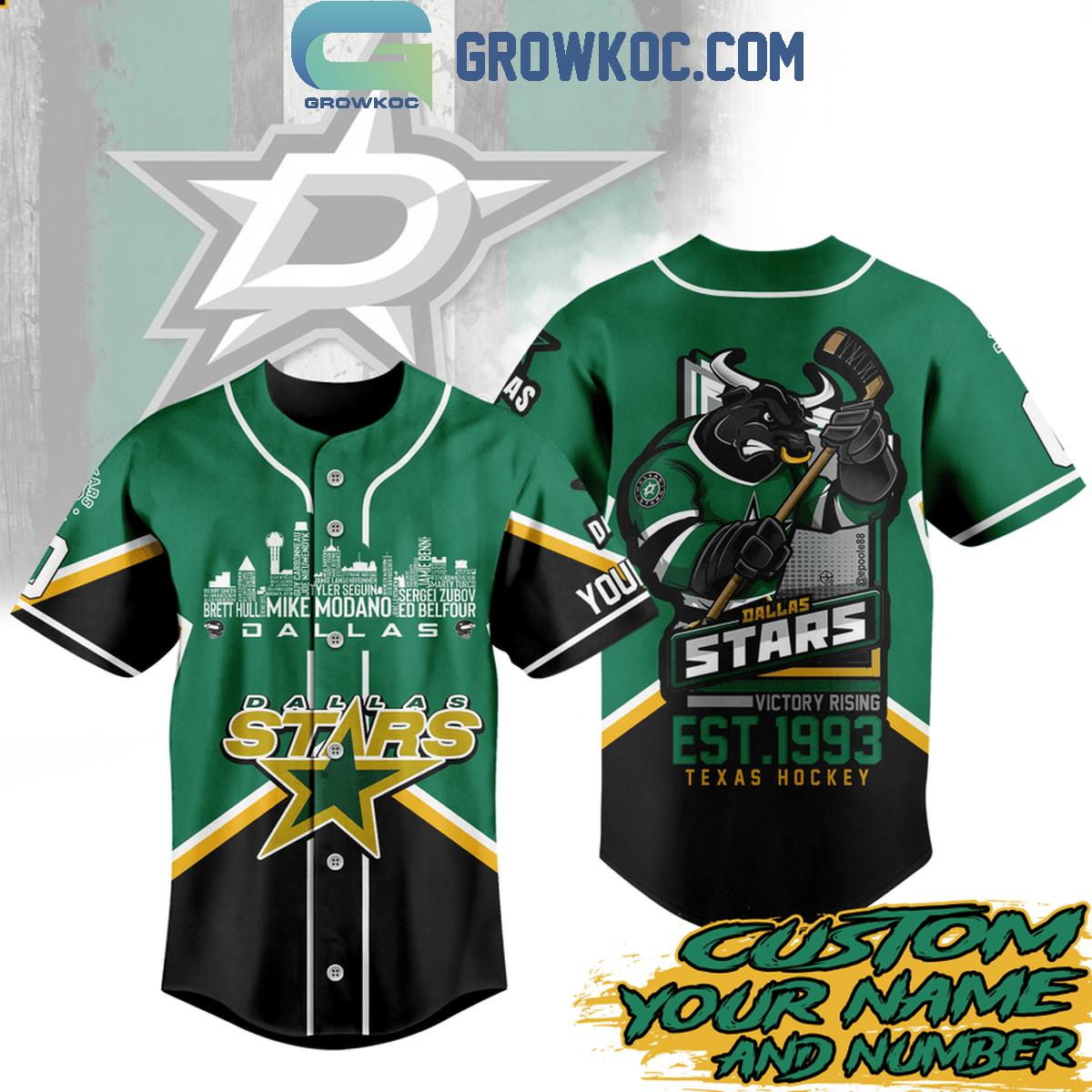 Dallas Stars Victory Rising Texas Hockey Est. 1993 Personalized Baseball Jersey Unisex T-shirt, Sweatshirt, Hoodie, Long Sleeve Tee - T-Shirt, Sweatshirt, Hoodie