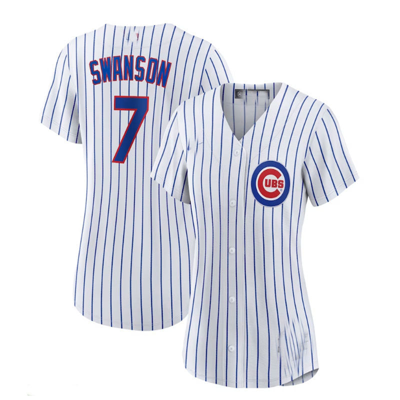 Chicago Cubs #7 Dansby Swanson Home Replica Player Jersey - White Royal Baseball Jerseys baseball jersey product view 1