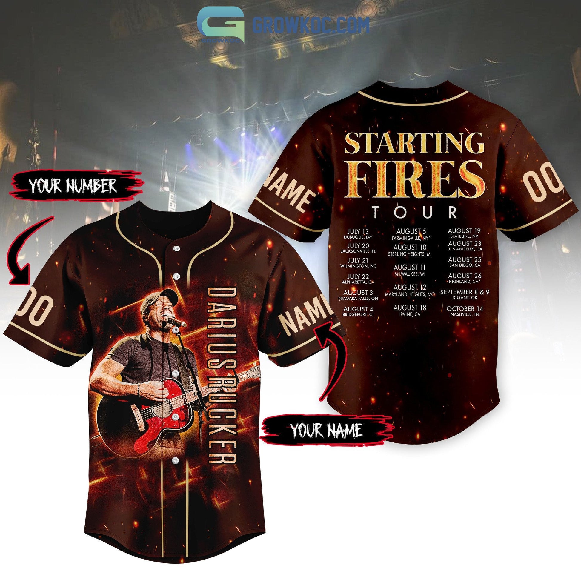 Darius Rucker Starting Fires Tour Personalized Baseball Jersey Unisex T-shirt, Sweatshirt, Hoodie, Long Sleeve Tee - T-Shirt, Sweatshirt, Hoodie