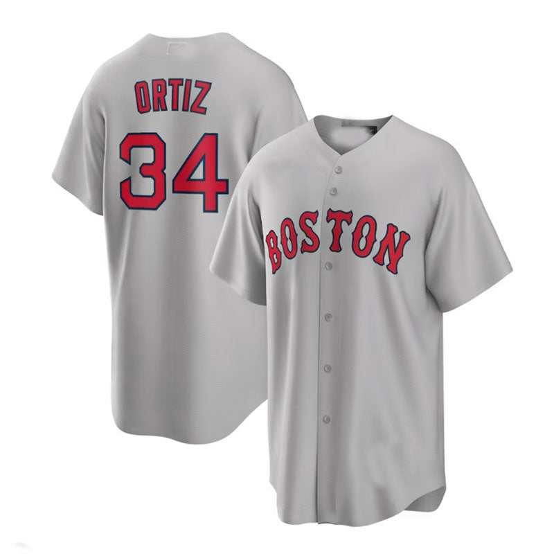 Boston Red Sox Road #34 David Ortiz Road Replica Player Jersey - Gray Baseball Jerseys baseball jersey product view 1