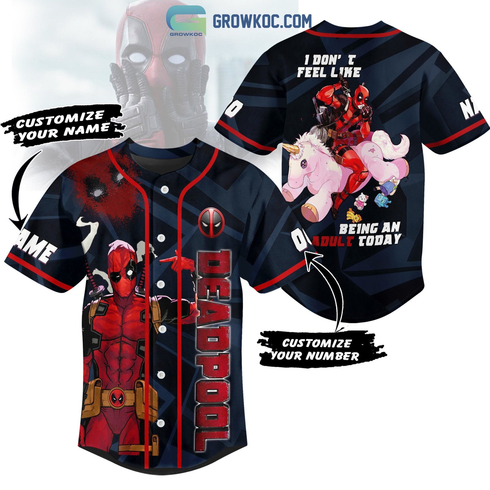 Deadpool I Dont Feel Like Being An Adult Today Personalized Baseball Jersey Unisex T-shirt, Sweatshirt, Hoodie, Long Sleeve Tee - T-Shirt, Sweatshirt, Hoodie