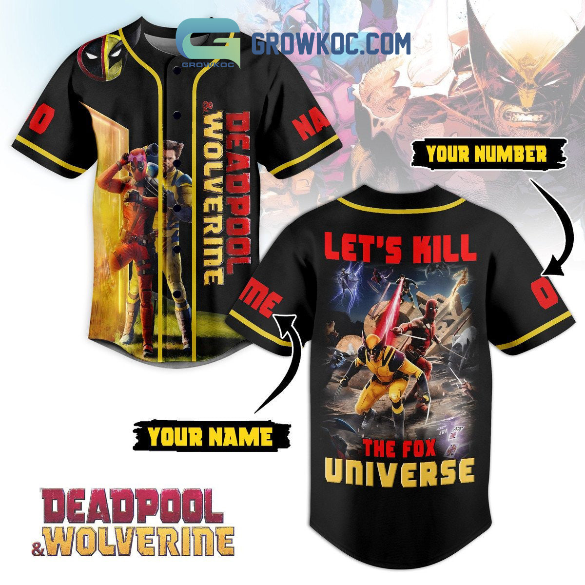 Deadpool Wolverines Lets Kill The Fow Universe Personalized Baseball Jersey Unisex T-shirt, Sweatshirt, Hoodie, Long Sleeve Tee - T-Shirt, Sweatshirt, Hoodie