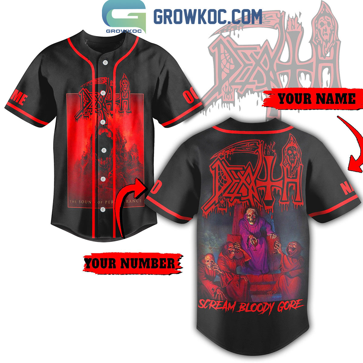 Death Metal Band Scream Bloody Gore Personalized Baseball Jersey Unisex T-shirt, Sweatshirt, Hoodie, Long Sleeve Tee - T-Shirt, Sweatshirt, Hoodie