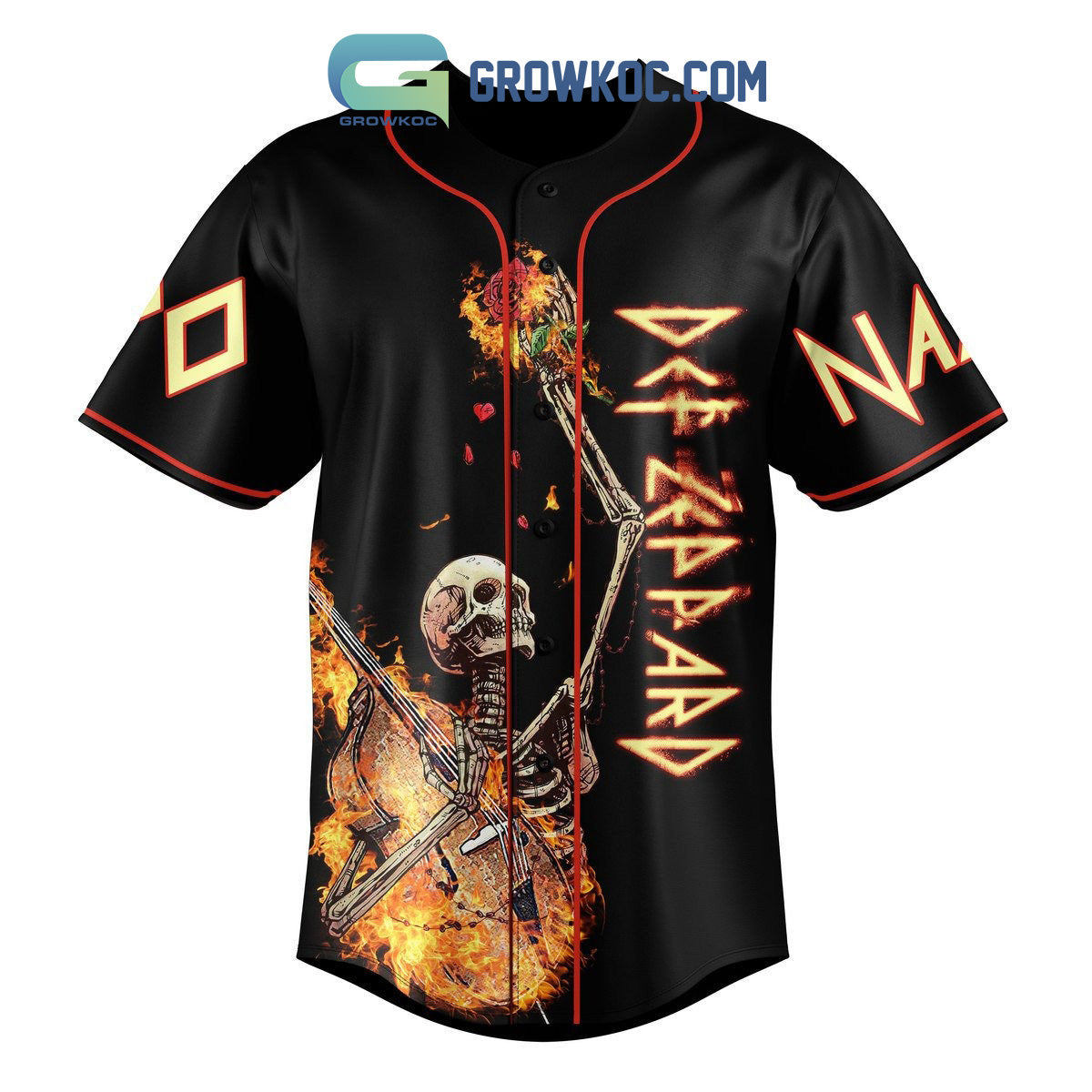 Def Leppard Guitar On Fire Personalized Baseball Jersey Unisex T-shirt, Sweatshirt, Hoodie, Long Sleeve Tee - T-Shirt, Sweatshirt, Hoodie