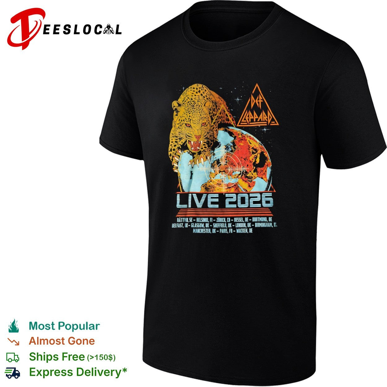 Def Leppard Live 2026 Rttvik Helsinki Zrich Dessel Dortmund Belfast Glasgow shirt Unisex T-shirt, Sweatshirt, Hoodie, Long Sleeve Tee - T-Shirt, Sweatshirt, Hoodie