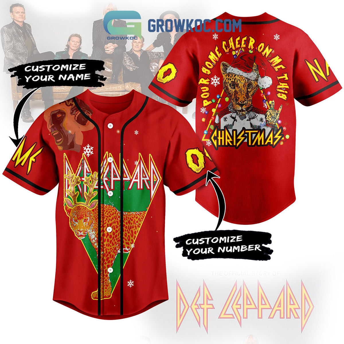 Def Leppard Rock Band Pour Some Cheer On Me This Christmas Custom Baseball Jersey Unisex T-shirt, Sweatshirt, Hoodie, Long Sleeve Tee - T-Shirt, Sweatshirt, Hoodie