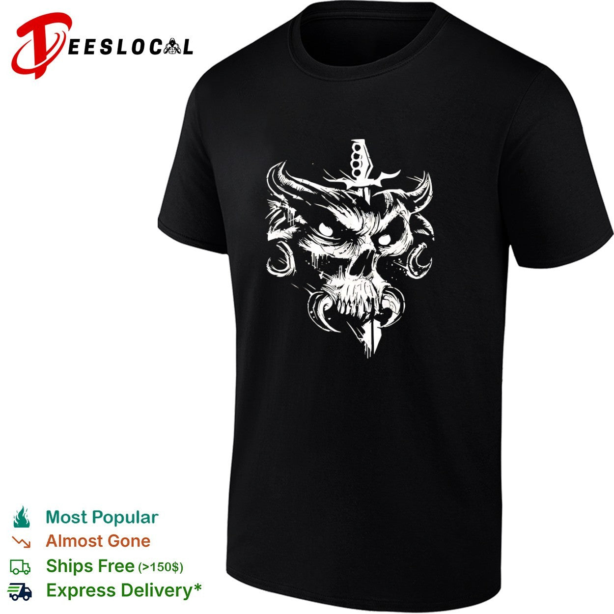 Demonic Skull with Dagger Metal Music shirt Unisex T-shirt, Sweatshirt, Hoodie, Long Sleeve Tee - T-Shirt, Sweatshirt, Hoodie