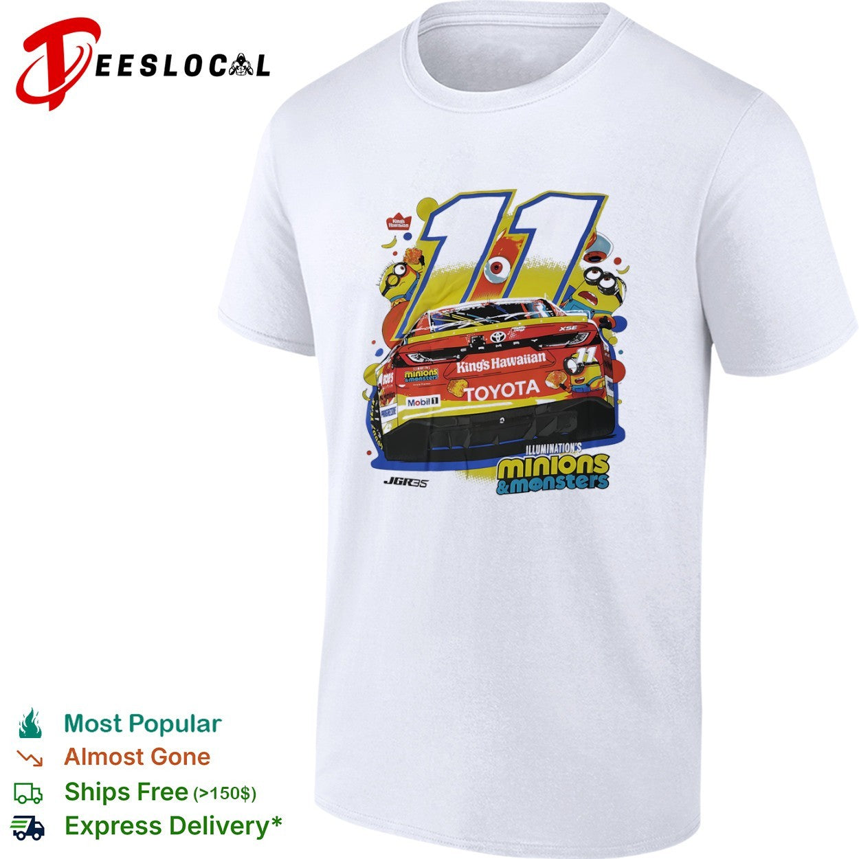 Denny Hamlin Joe Gibbs Racing 11 King Hawaiian Minions and Monsters NASCAR shirt Unisex T-shirt, Sweatshirt, Hoodie, Long Sleeve Tee - T-Shirt, Sweatshirt, Hoodie