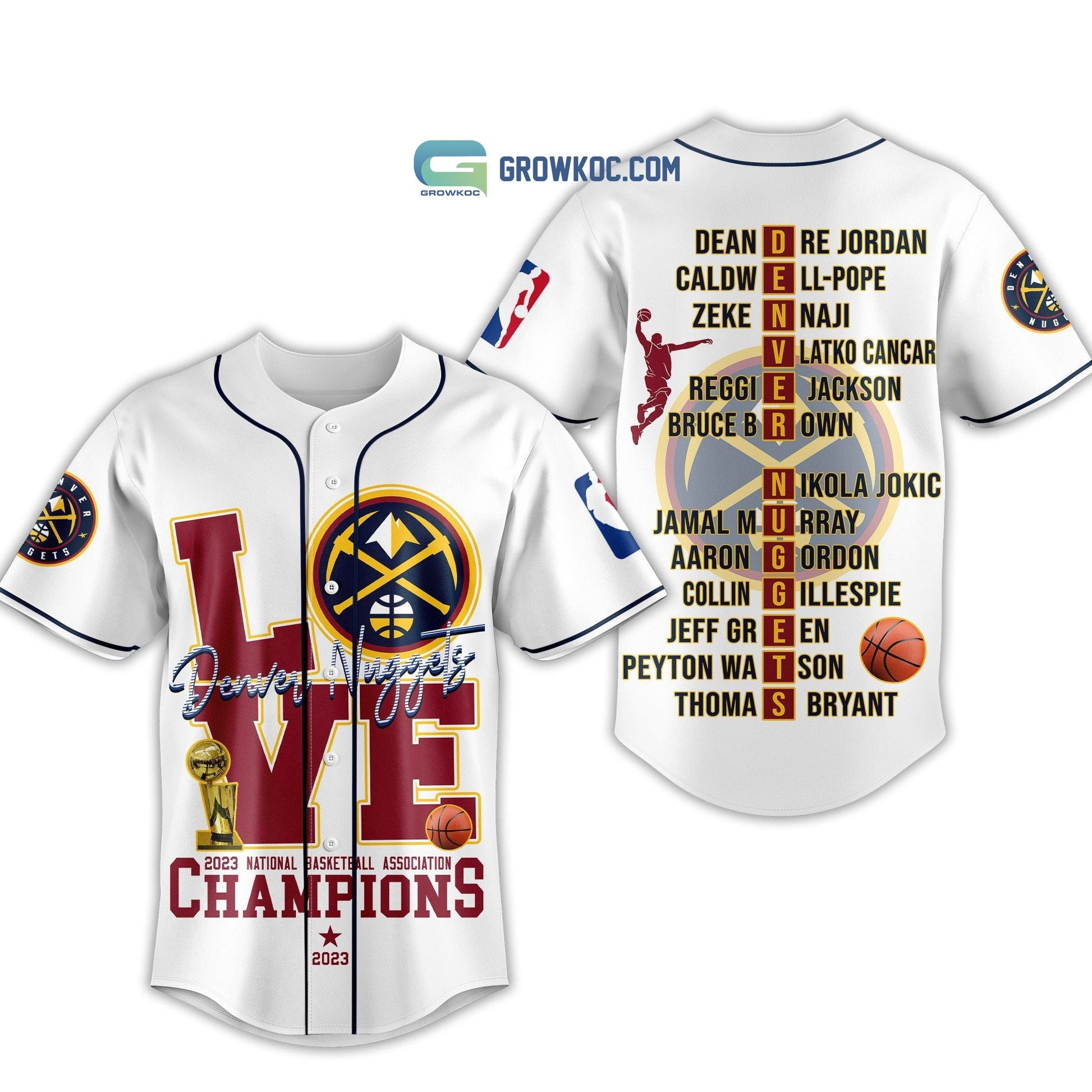 Denver Nuggets Love Team 2023 National Basketball Association Champions White Design Baseball Jersey - T-Shirt, Sweatshirt, Hoodie