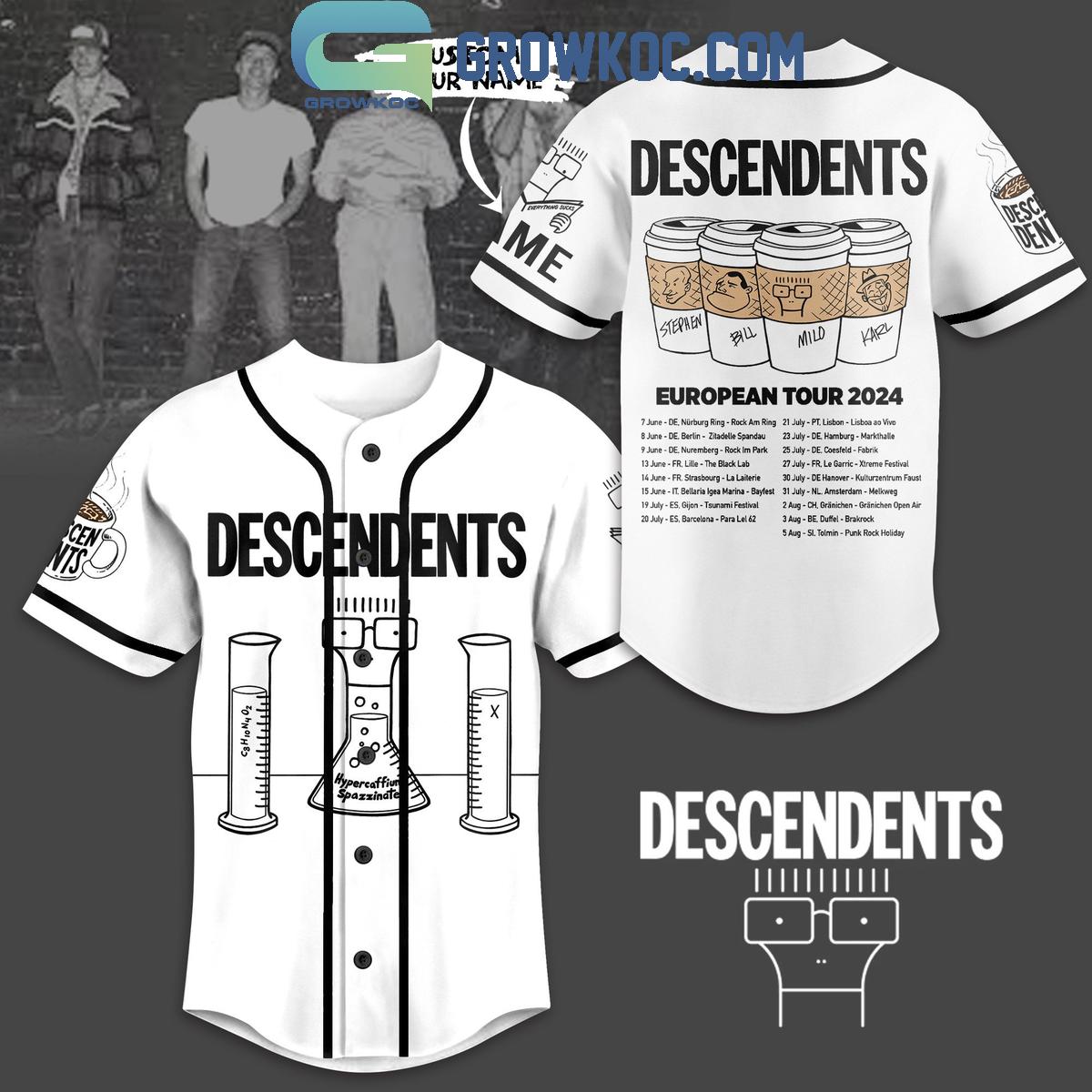 Descendents European Tour 2024 Personalized Baseball Jersey Unisex T-shirt, Sweatshirt, Hoodie, Long Sleeve Tee - T-Shirt, Sweatshirt, Hoodie