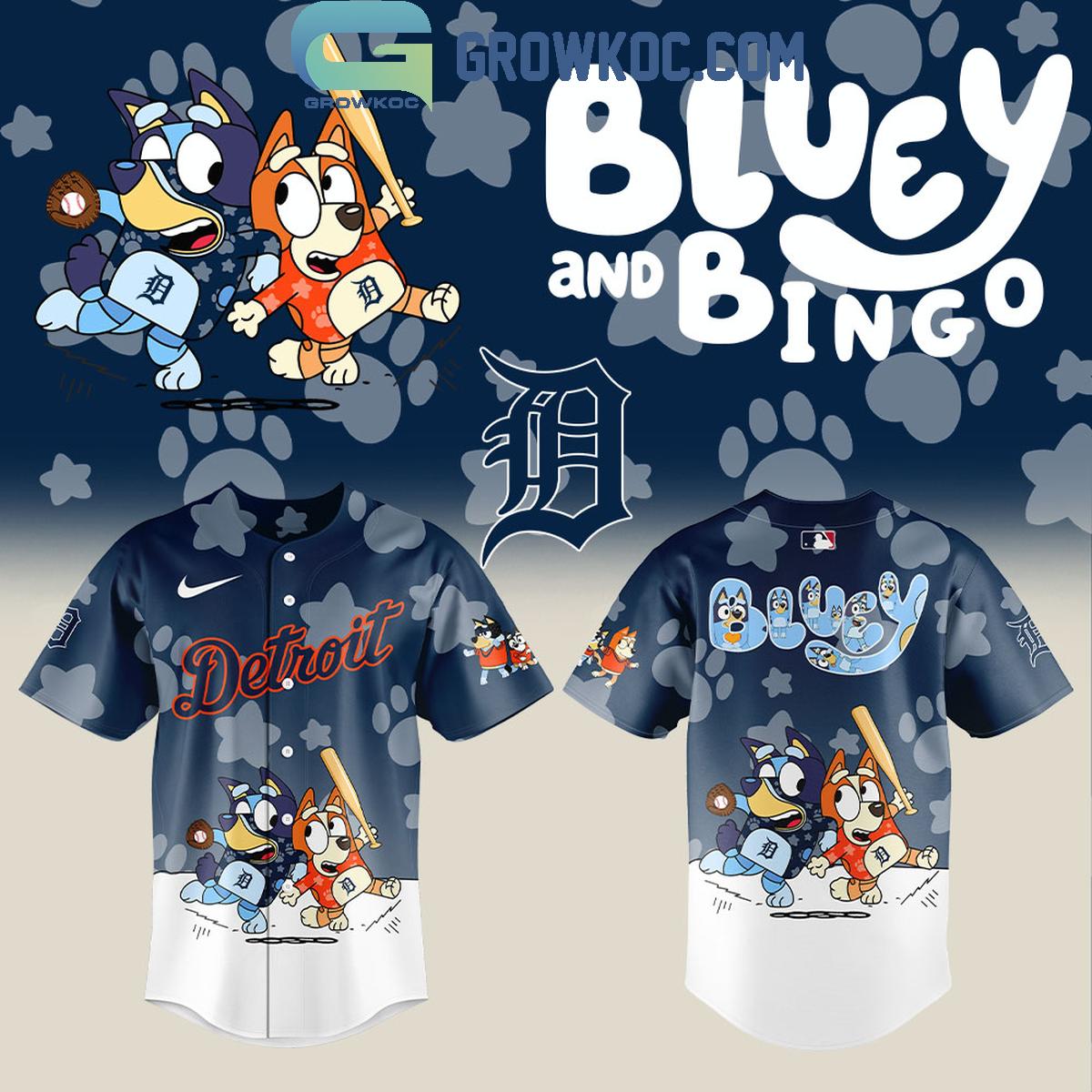 Detroit Tigers x Bluey and Bingo Baseball Jersey Unisex T-shirt, Sweatshirt, Hoodie, Long Sleeve Tee - T-Shirt, Sweatshirt, Hoodie