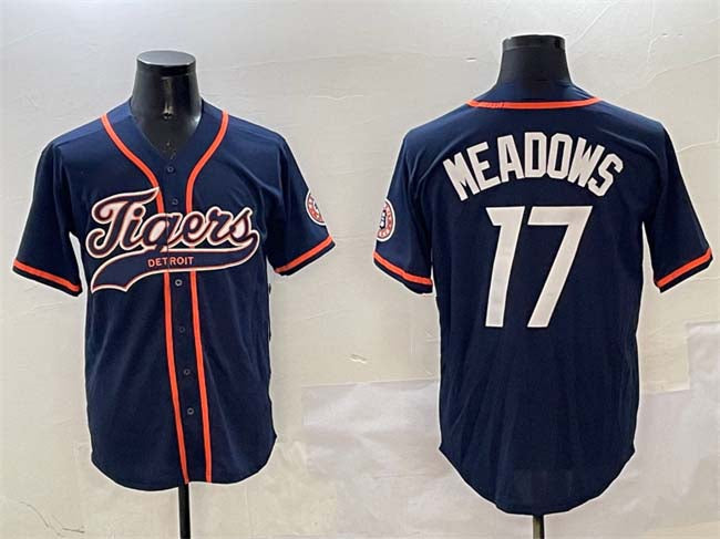 Detroit Tigers #17 Parker Meadows Navy With Patch Cool Base Stitched Baseball Jersey baseball jersey product view 1