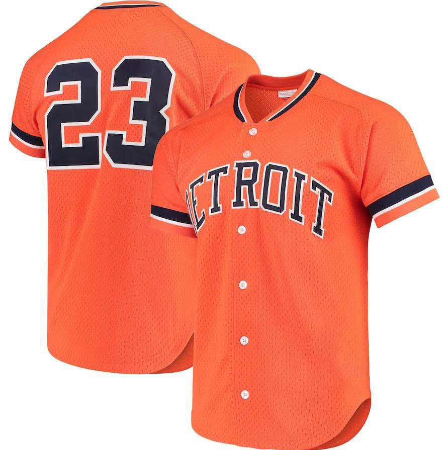 Detroit Tigers #23 Kirk Gibson Orange Cooperstown Collection Mesh Batting Practice Button-Up Jersey Baseball Jerseys baseball jersey product view 1