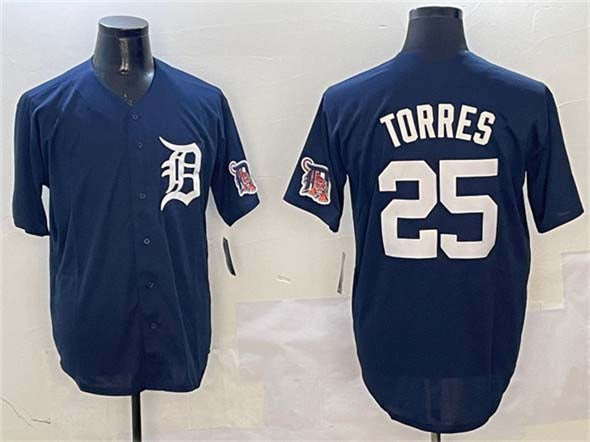 Detroit Tigers #25 Gleyber Torres Navy With Patch Cool Base Stitched Baseball Jersey baseball jersey product view 1