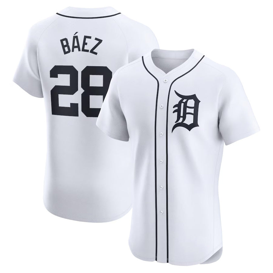 Detroit Tigers #28 Javier Baez Home Elite Player Jersey - White Stitched Baseball Jersey baseball jersey product view 1