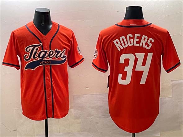 Detroit Tigers #34 Jake Rogers Orange With Patch Cool Base Stitched Baseball Jersey baseball jersey product view 1