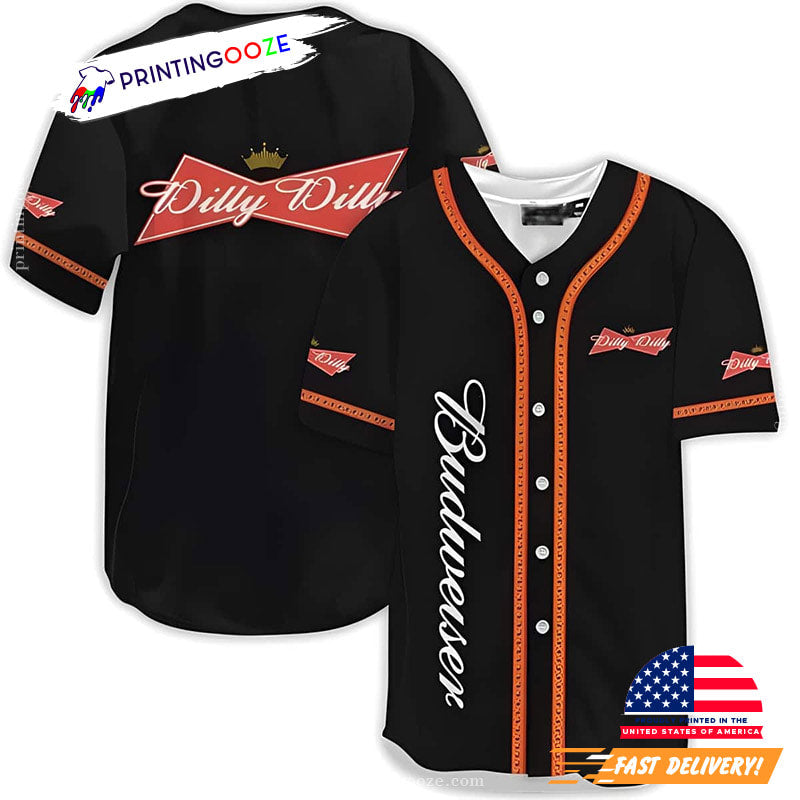 Dilly Dilly Budweiser Basic Black Baseball Jersey Unisex T-shirt, Sweatshirt, Hoodie, Long Sleeve Tee - T-Shirt, Sweatshirt, Hoodie