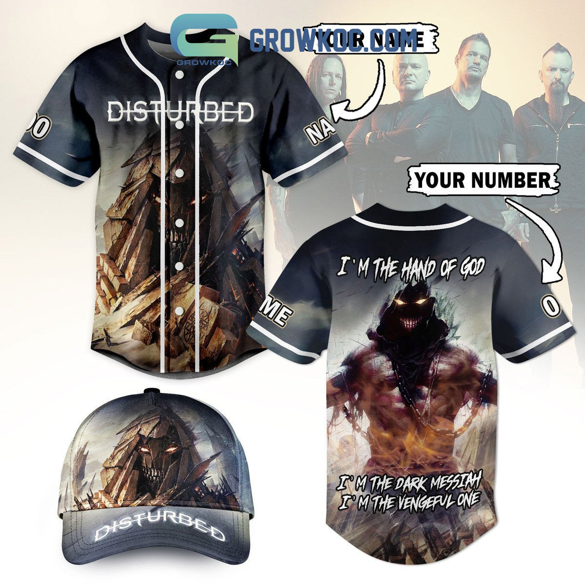 Disturbed Im The Hand Of God Personalized Baseball Jersey Unisex T-shirt, Sweatshirt, Hoodie, Long Sleeve Tee - T-Shirt, Sweatshirt, Hoodie