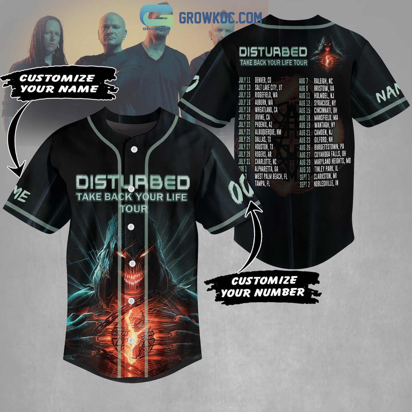 Disturbed Take Back Your Life Tour Personalized Baseball Jersey Unisex T-shirt, Sweatshirt, Hoodie, Long Sleeve Tee - T-Shirt, Sweatshirt, Hoodie