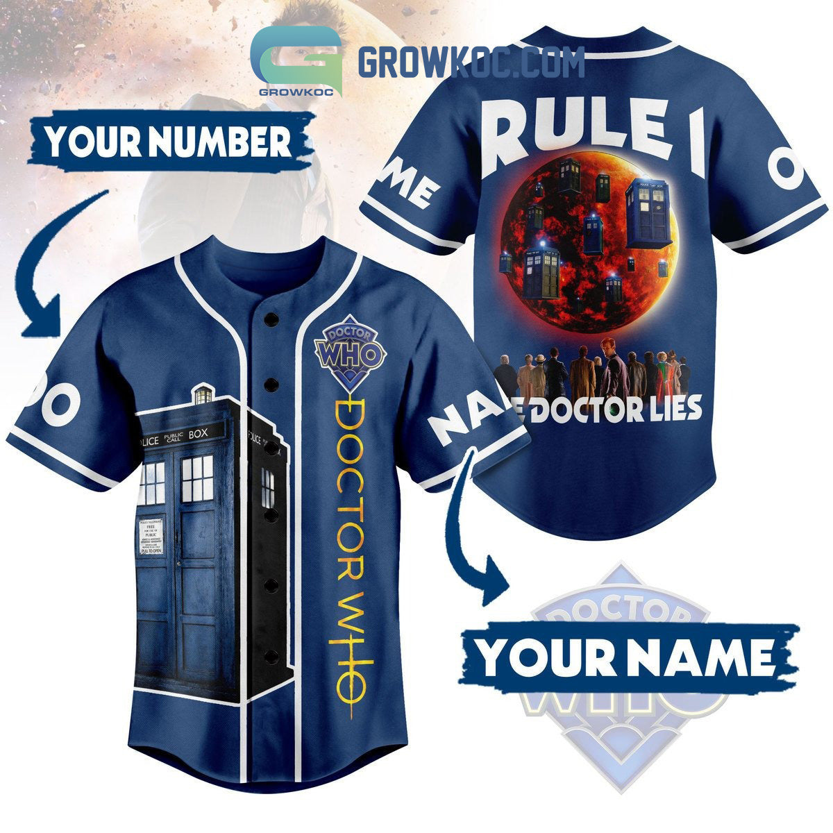 Doctor Who Police Call Box Rule 1 Personalized Baseball Jersey Unisex T-shirt, Sweatshirt, Hoodie, Long Sleeve Tee - T-Shirt, Sweatshirt, Hoodie