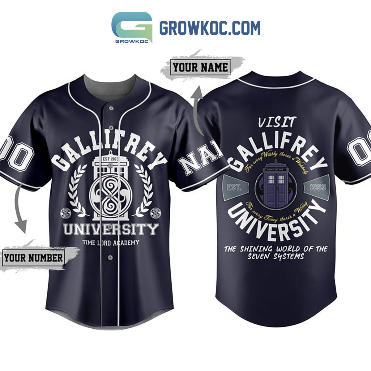 Doctor Who University of Gallifrey Personalized Baseball Jersey Unisex T-shirt, Sweatshirt, Hoodie, Long Sleeve Tee - T-Shirt, Sweatshirt, Hoodie