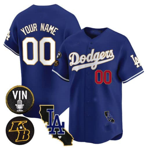 Custom Los Angeles Dodgers Vin Patch & Kobe Bryant Gold Trim Vapor Premier Limited V2 ¨C All Stitched Baseball Jersey baseball jersey product view 2
