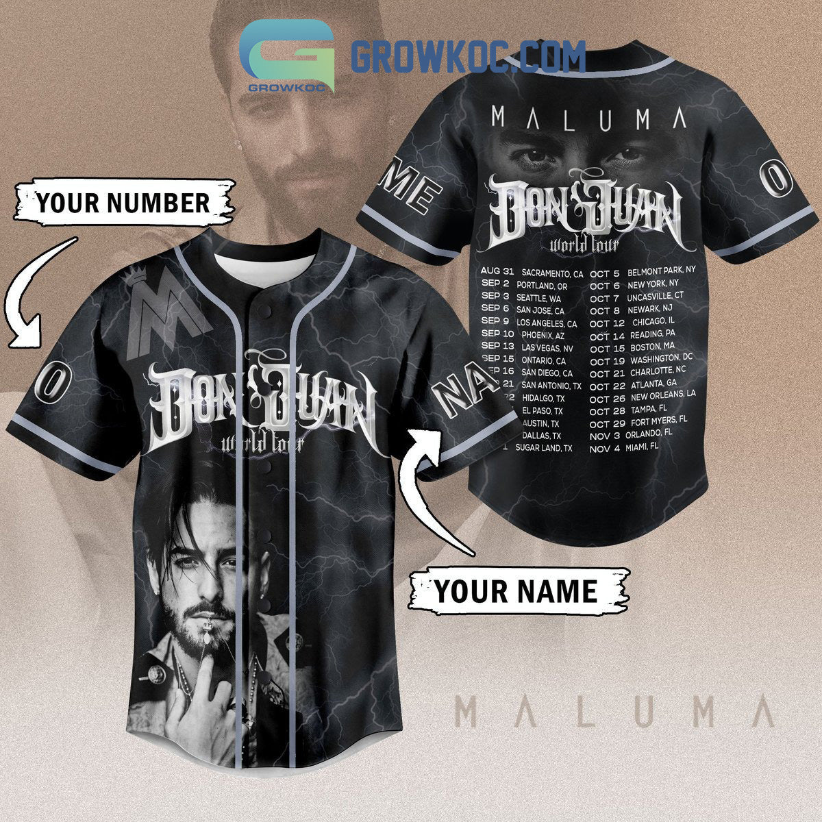 Don Juan World Tour Maluma Personalized Baseball Jersey Unisex T-shirt, Sweatshirt, Hoodie, Long Sleeve Tee - T-Shirt, Sweatshirt, Hoodie