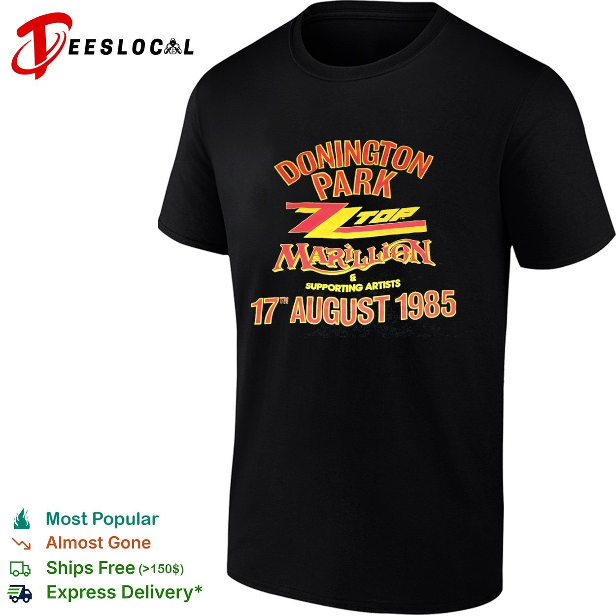 Donington Park ZZ Top Marillion and supporting artists 17 August 1985 concert shirt Unisex T-shirt, Sweatshirt, Hoodie, Long Sleeve Tee - T-Shirt, Sweatshirt, Hoodie