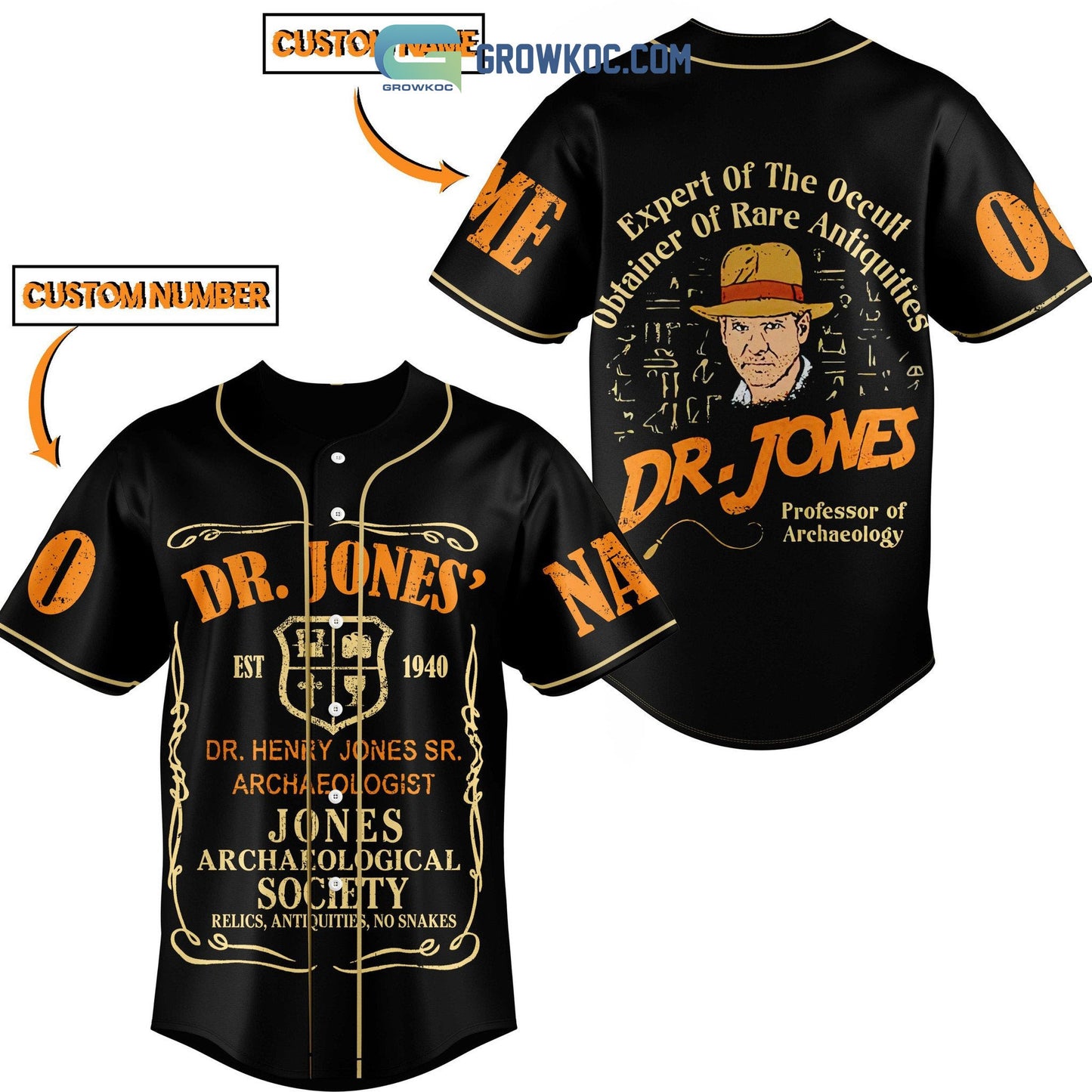 Dr Jones Professor Of Archaeology Personalized Black Design Baseball Jersey Unisex T-shirt, Sweatshirt, Hoodie, Long Sleeve Tee - T-Shirt, Sweatshirt, Hoodie