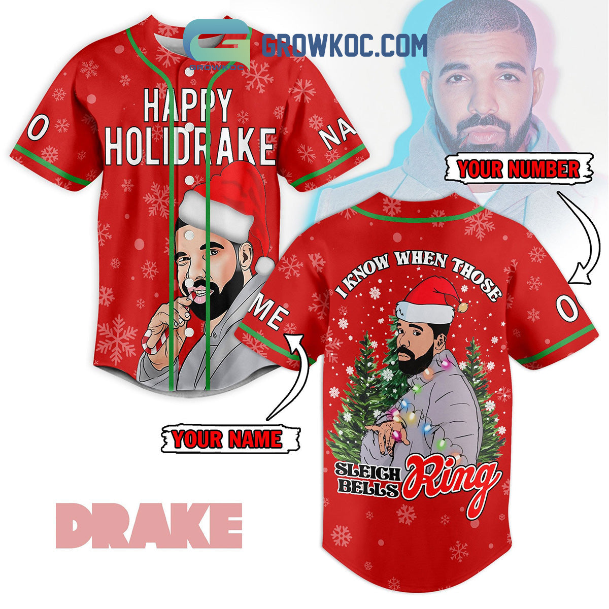 Drake Happy Holiday Merry Christmas I Know When Those Sleigh Ring Bells Personalized Baseball Jersey - T-Shirt, Sweatshirt, Hoodie