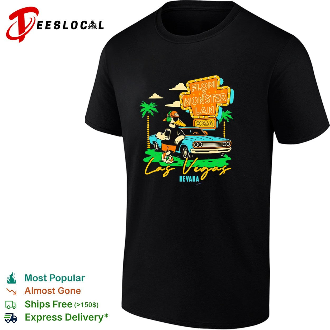 Duck gamer Las Vegas Flom Monster Lan 2026 shirt Unisex T-shirt, Sweatshirt, Hoodie, Long Sleeve Tee - T-Shirt, Sweatshirt, Hoodie