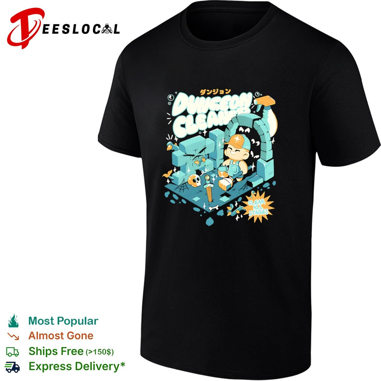 Dungeon Cleaner Clear all stages shirt Unisex T-shirt, Sweatshirt, Hoodie, Long Sleeve Tee - T-Shirt, Sweatshirt, Hoodie