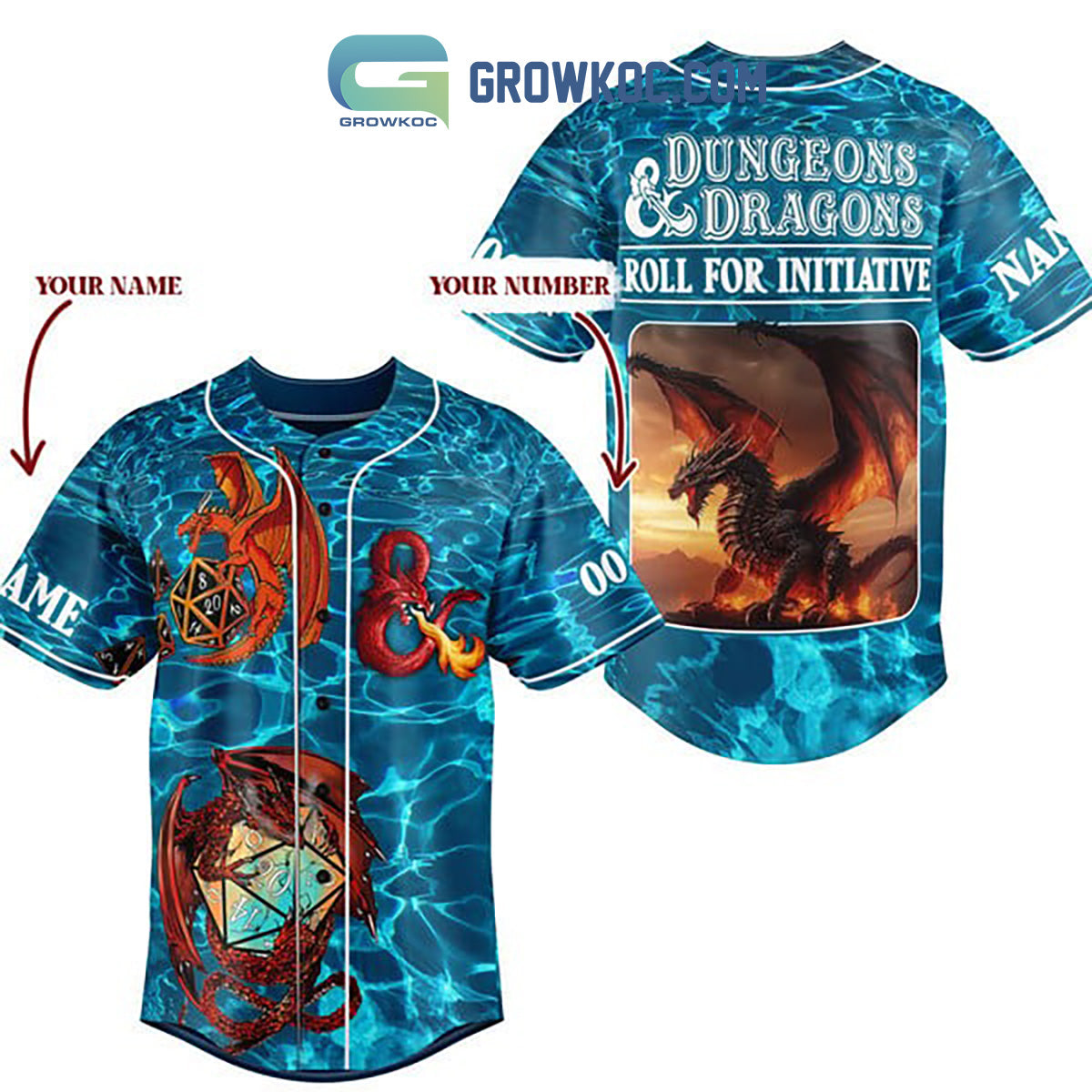 Dungeons & Dragons Roll For Initiative Blue Version Personalized Baseball Jersey Unisex T-shirt, Sweatshirt, Hoodie, Long Sleeve Tee - T-Shirt, Sweatshirt, Hoodie