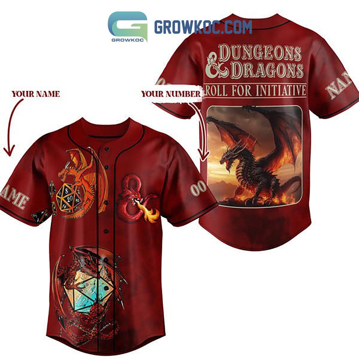 Dungeons & Dragons Roll For Initiative Personalized Baseball Jersey Red Version Unisex T-shirt, Sweatshirt, Hoodie, Long Sleeve Tee - T-Shirt, Sweatshirt, Hoodie