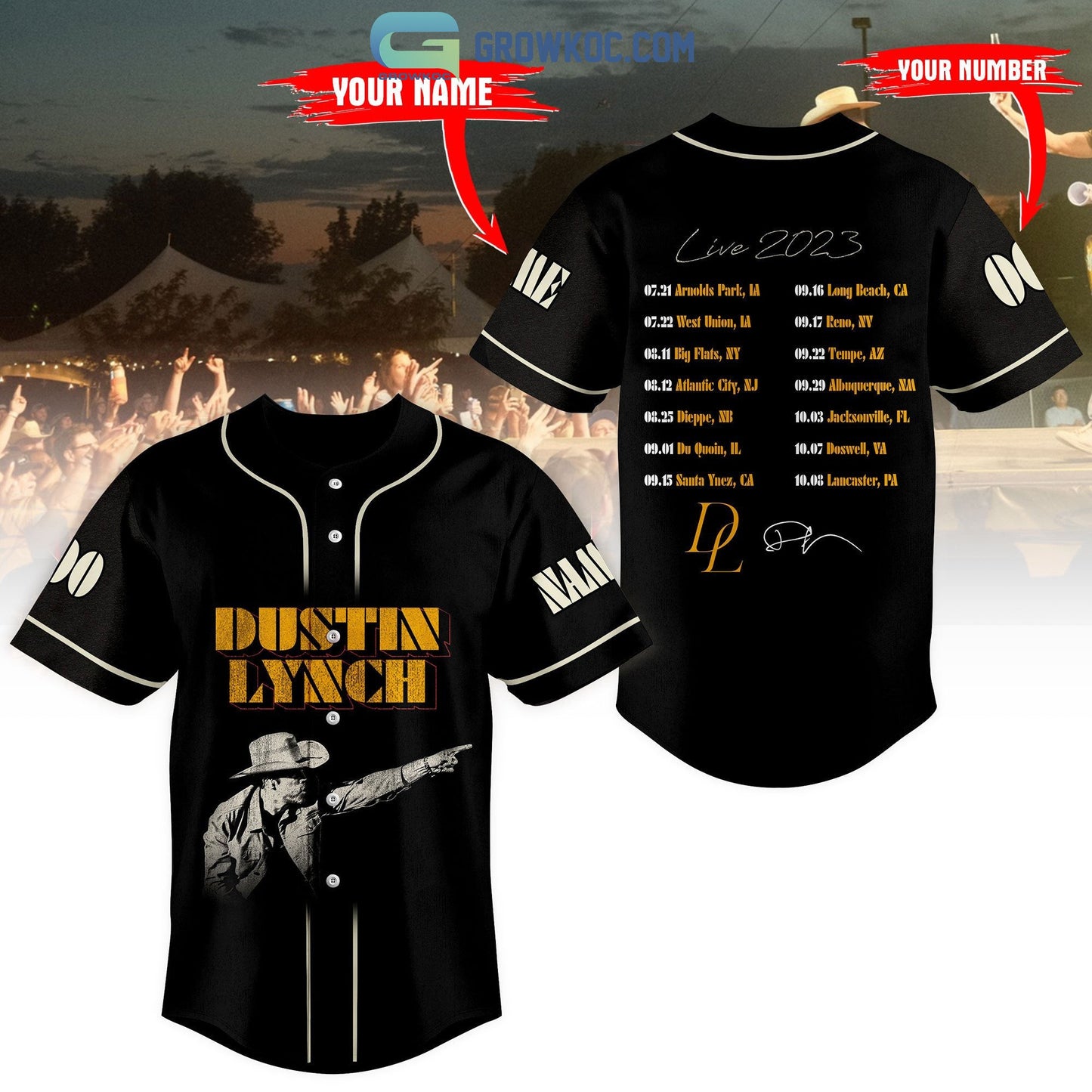 Dustin Lynch Live 2023 Personalized Baseball Jersey Unisex T-shirt, Sweatshirt, Hoodie, Long Sleeve Tee - T-Shirt, Sweatshirt, Hoodie