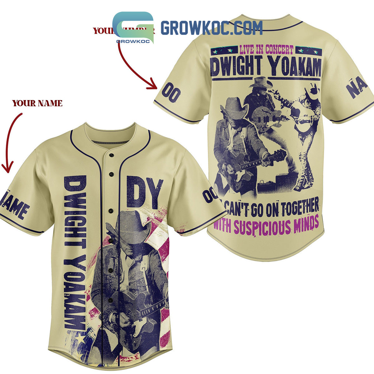 Dwight Yoakam We Cant Go On Together With Suspicious Mind Personalized Baseball Jersey Unisex T-shirt, Sweatshirt, Hoodie, Long Sleeve Tee - T-Shirt, Sweatshirt, Hoodie