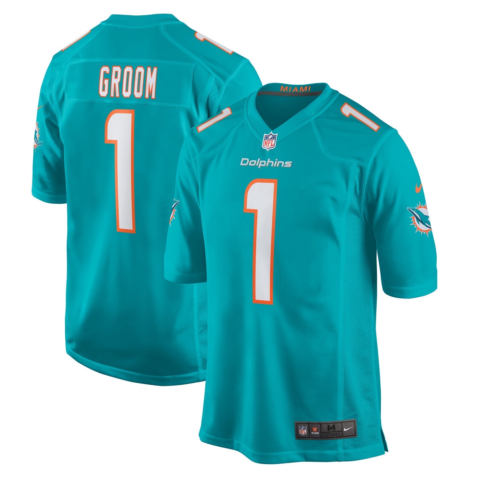 Miami Dolphins Number 1 Groom Aqua Game Jersey football jersey product view 1