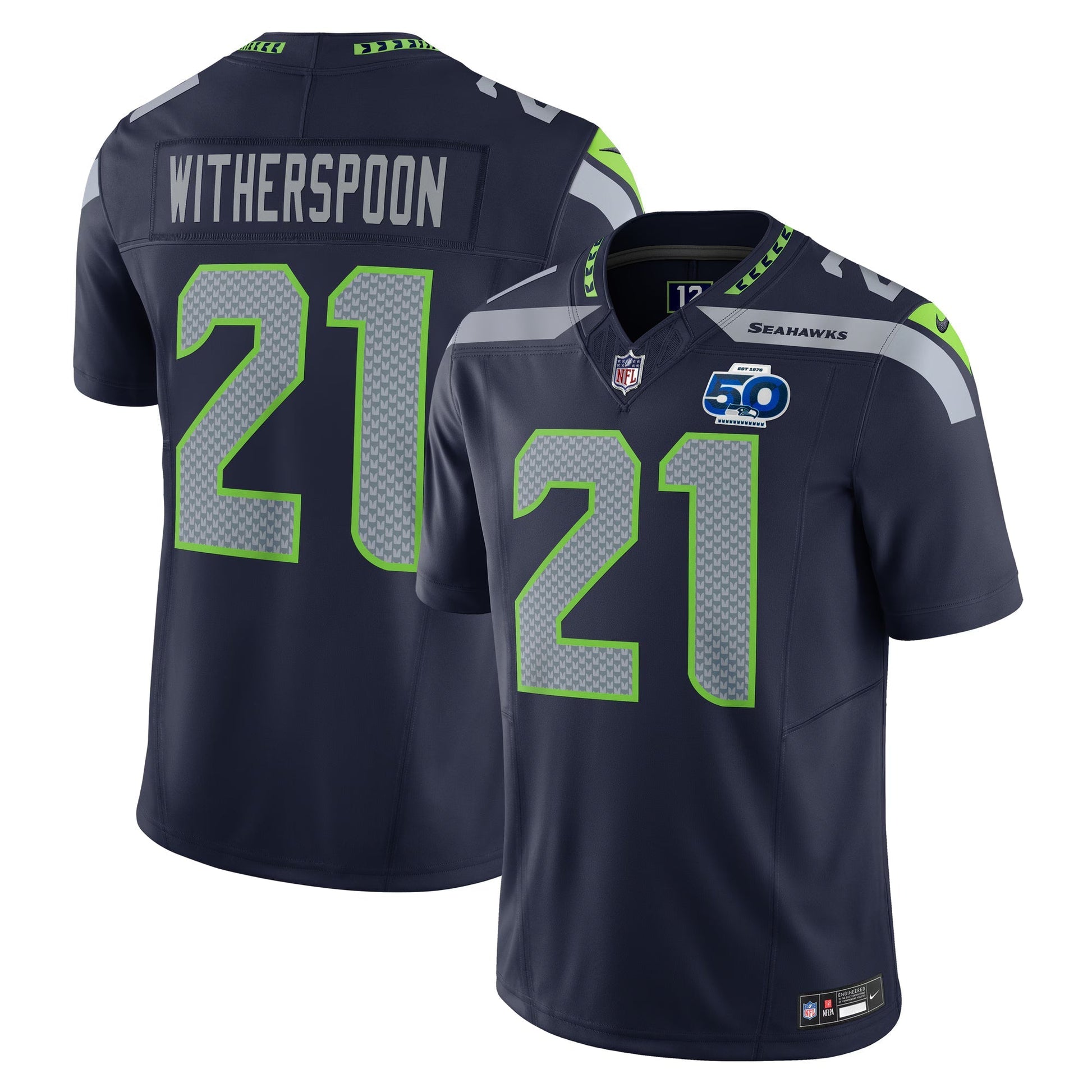 Seattle Seahawks Devon Witherspoon College Navy Team 50th Season Vapor F.U.S.E. Limited Jersey football jersey product view 1