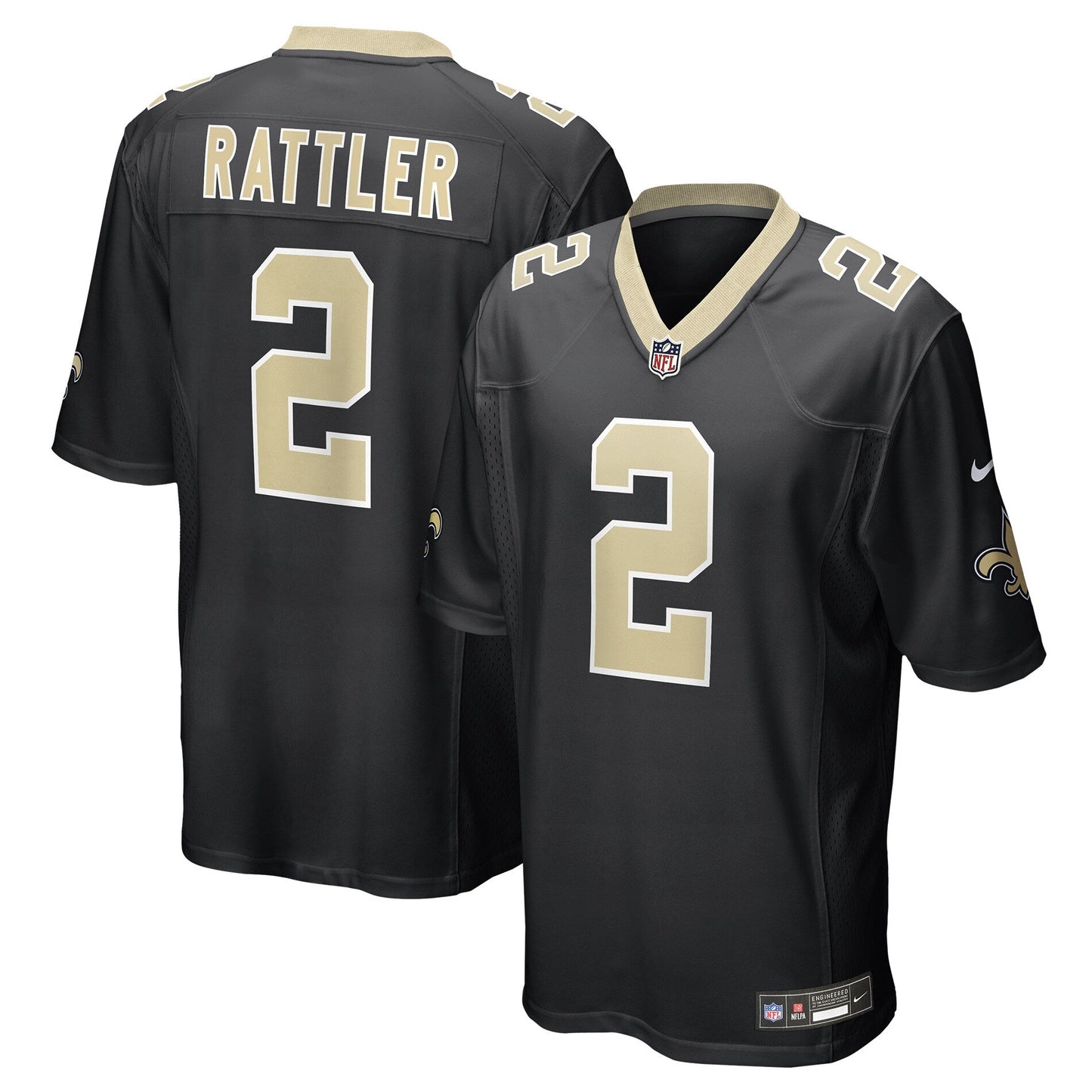 New Orleans Saints Spencer Rattler Black Team Game Jersey football jersey product view 1
