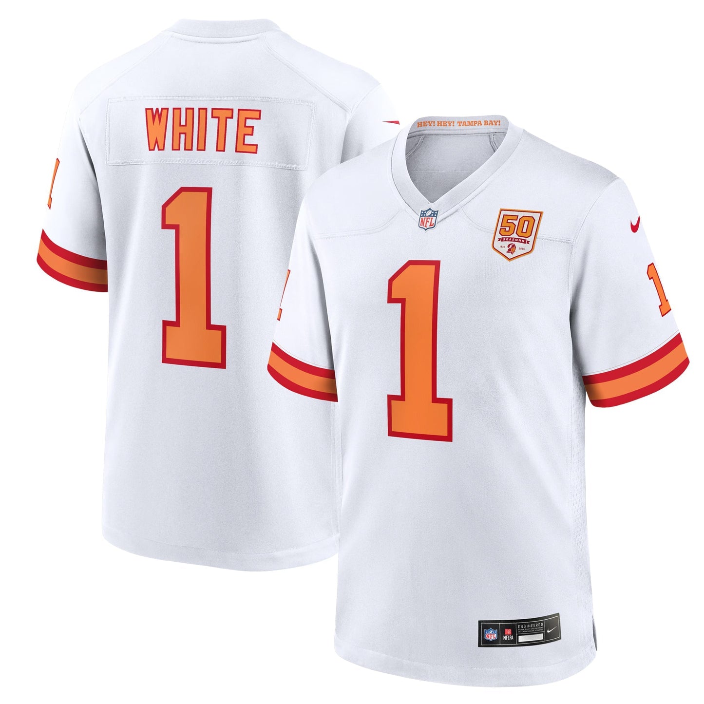 76 Tampa Bay Buccaneers Rachaad White White 50th Season Game Jersey football jersey product view 1