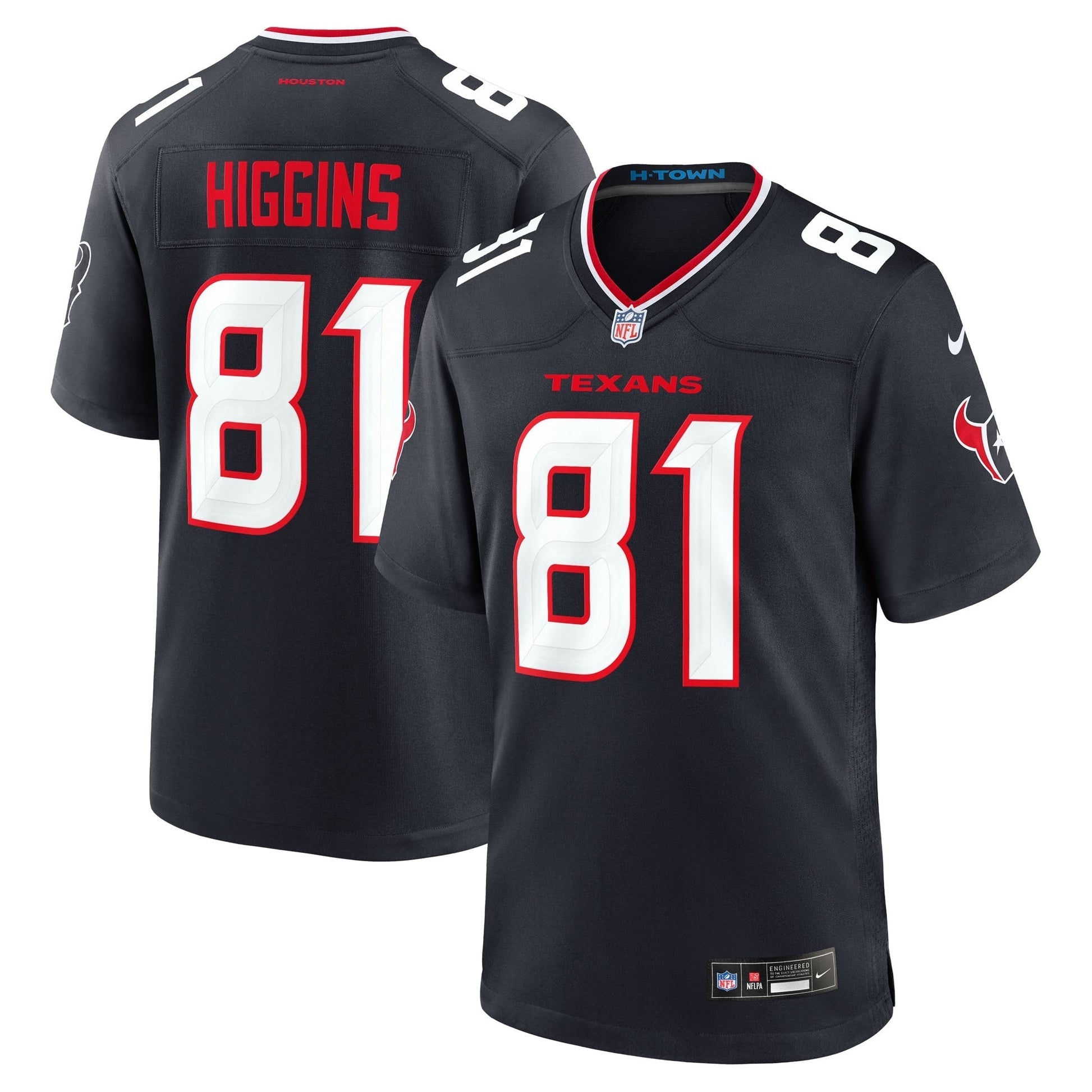 Houston Texans Jayden Higgins Navy Game Jersey football jersey product view 1