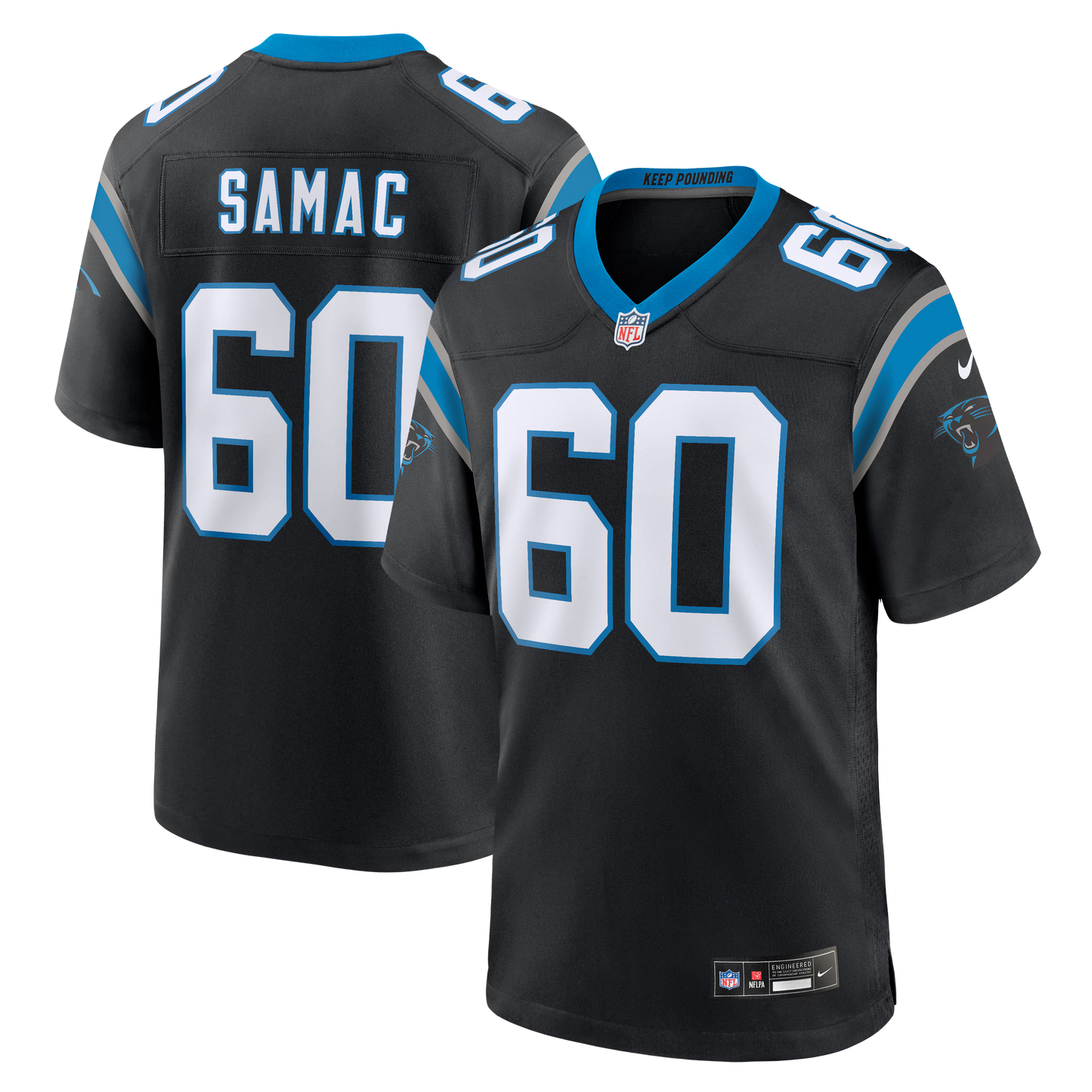 Carolina Panthers Nick Samac Black Team Game Jersey football jersey product view 1